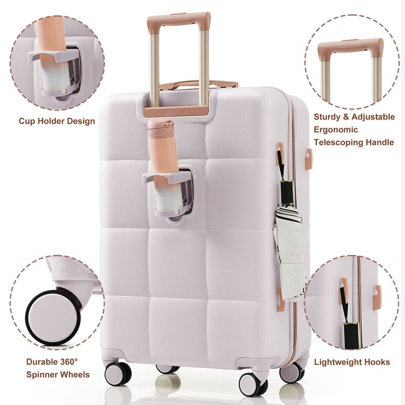 Luggage Set of 3, Airline Certified Carry-on Luggage with Cup Holder, ABS Hard Shell Luggage with Spinner Wheels