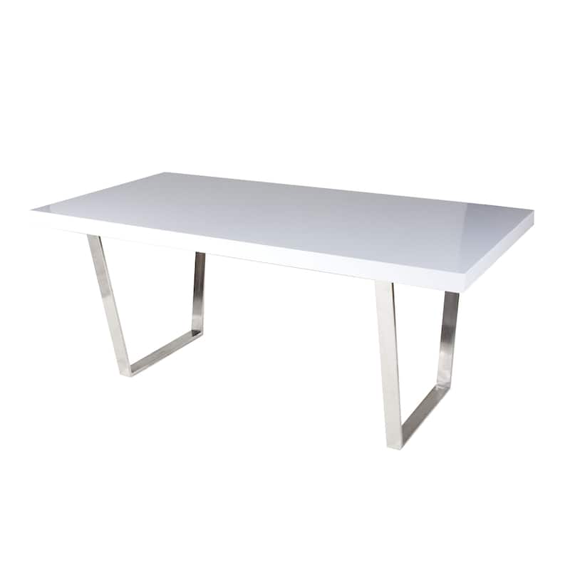 Ien 71 Inch Dining Table, Rectangular Top, Open Metal Panel, White Lacquer
