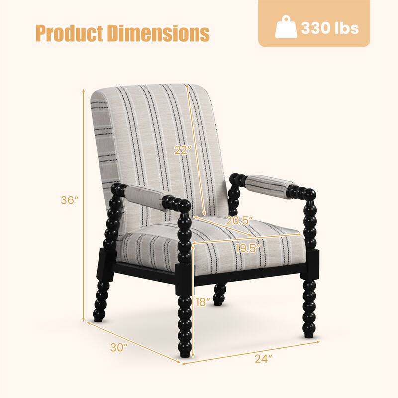 Gymax Accent Chair Upholstered Armchair w/ Rubber Wood Frame Ergonomic