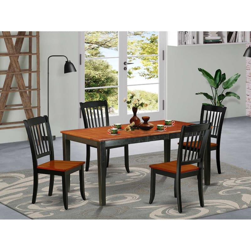 Rectangular Dining Table Set 54x66 Inch with Leaf & 4 Chairs - Modern Farmhouse Style