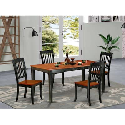 Rectangular Dining Table Set 54x66 Inch with Leaf & 4 Chairs - Modern Farmhouse Style