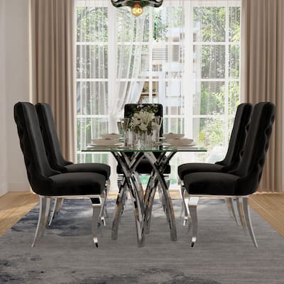 Luxurious Clear Tempered Glass Dining Table Set with Heavy Duty Dining Chairs