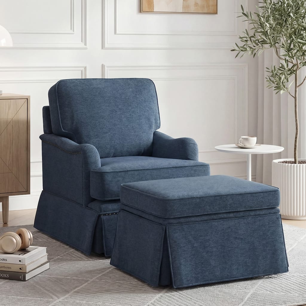 Modern Chenille Swivel Armchair Storage Ottoman