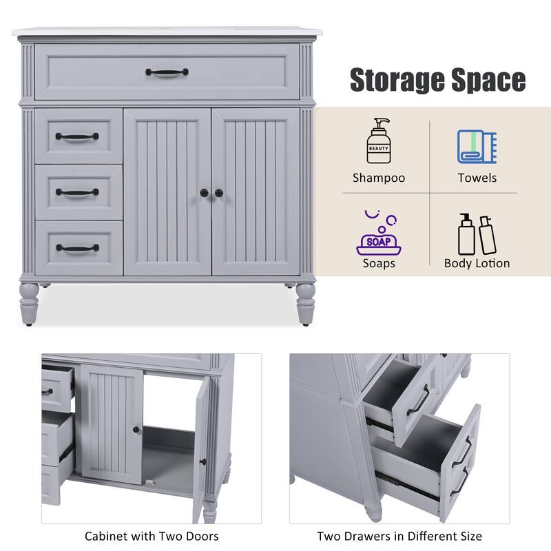 36" Bathroom Vanity with Soft-Close Doors and Soft-Close Drawers