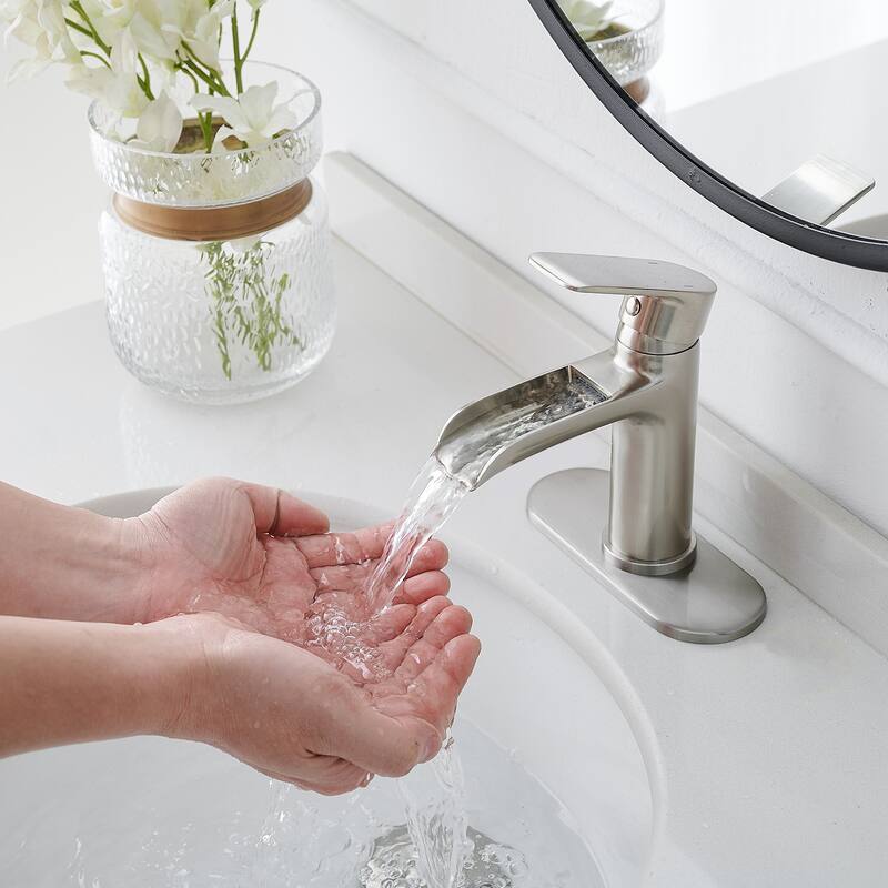 Single Handle Waterfall Spout Sink Faucet with Drain Assembly