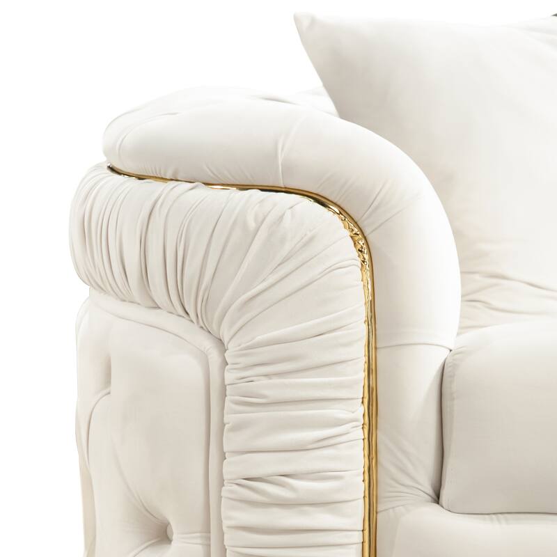 Furniture of America Urgoto Glam 2-Piece Beige Polyester Fabric Button Tufted Sofa Set