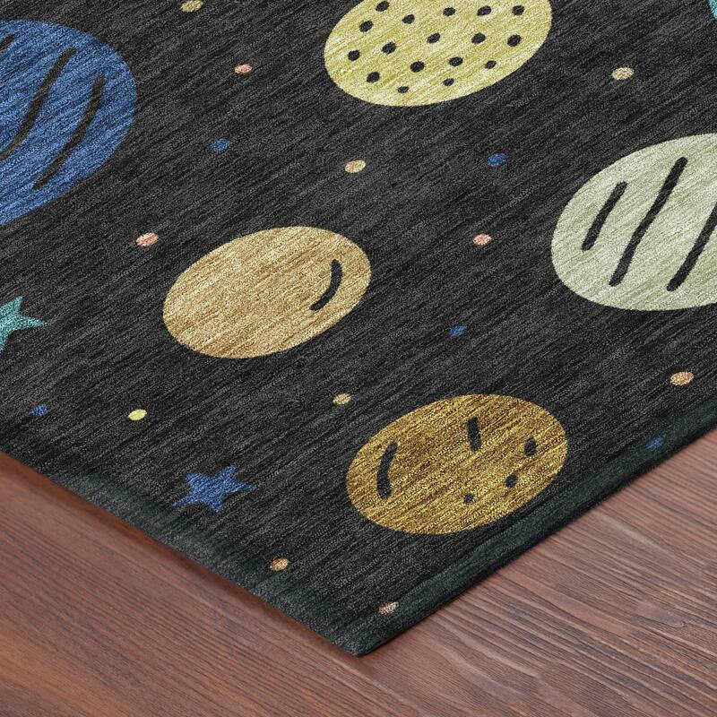 Machine Washable Indoor/ Outdoor Modern Planets Chantille Rug