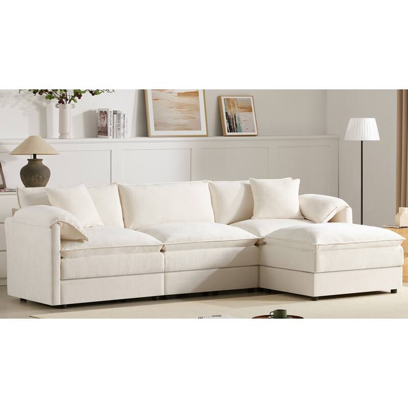 Roomfitters 103" Chenille Sectional Sofa, L Shaped Cloud Couch with Deep Wide Seat, 4 Seat Sofa with Ottoman