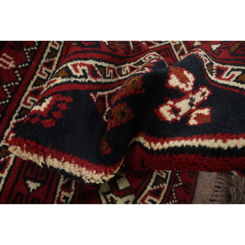 Hand Knotted Oriental 100% Wool Carpet Traditional Geometric Red Balouch Area Rug - 9' 7'' X 6' 6''