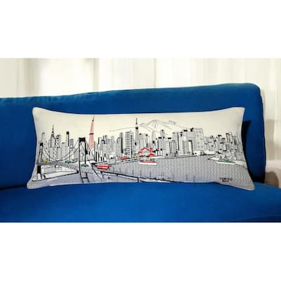 HomeRoots 35" White Tokyo Daylight Skyline Lumbar Decorative Pillow