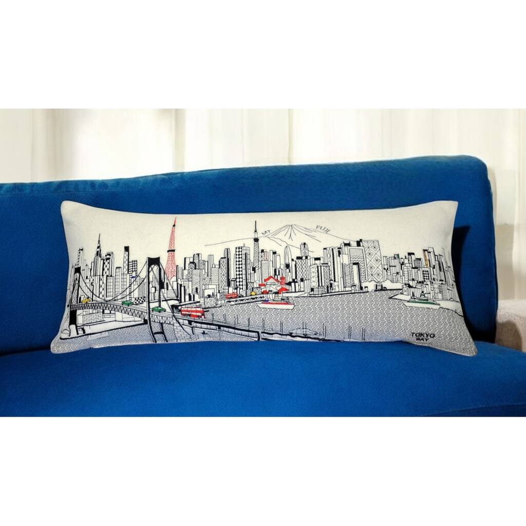 HomeRoots 35" White Tokyo Daylight Skyline Lumbar Decorative Pillow
