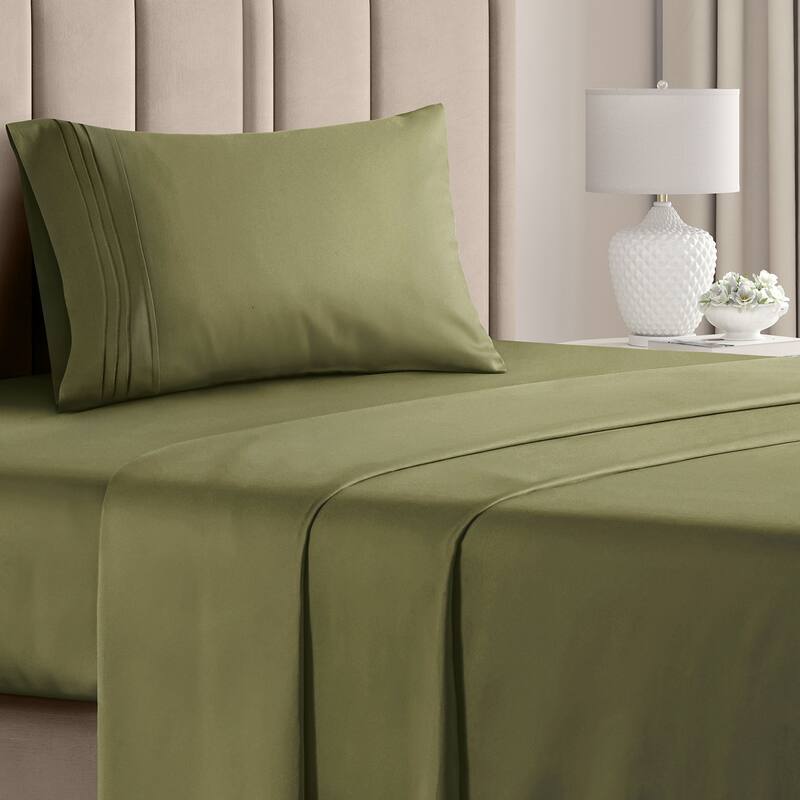 CGK Linens 4 Piece Solid Deep Pockets Microfiber, Easy-Fit Bed Sheet Set - Twin XL - Sage Green