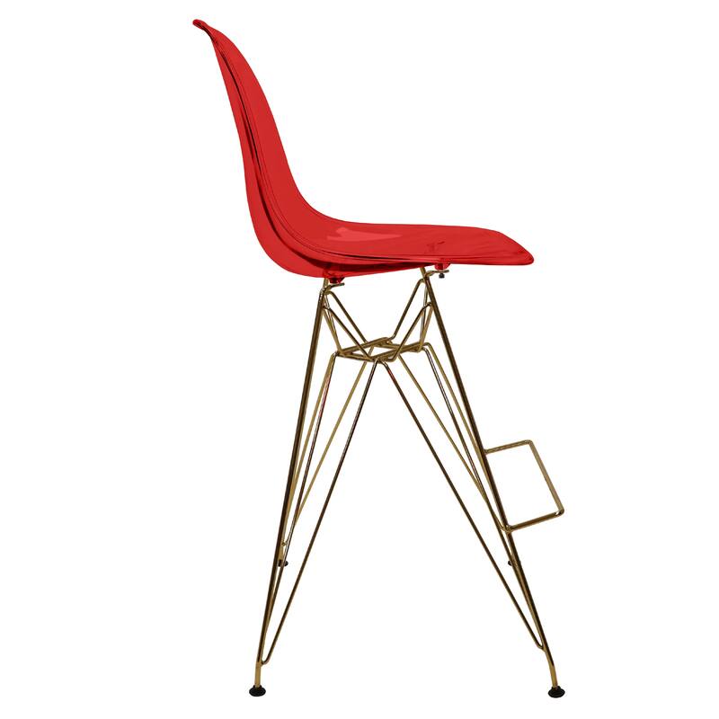 Cresco Acrylic Bar Stool with Gold Chrome Steel Base and Footrest - Counter Height Chair for Kitchen or Dining Area Set of 2