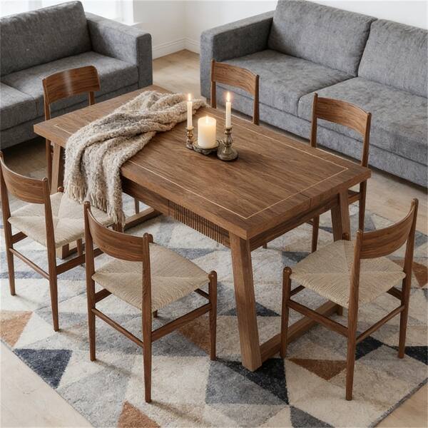 Rectangular Dining Table With Drawer And Solid Wood Legs For ...