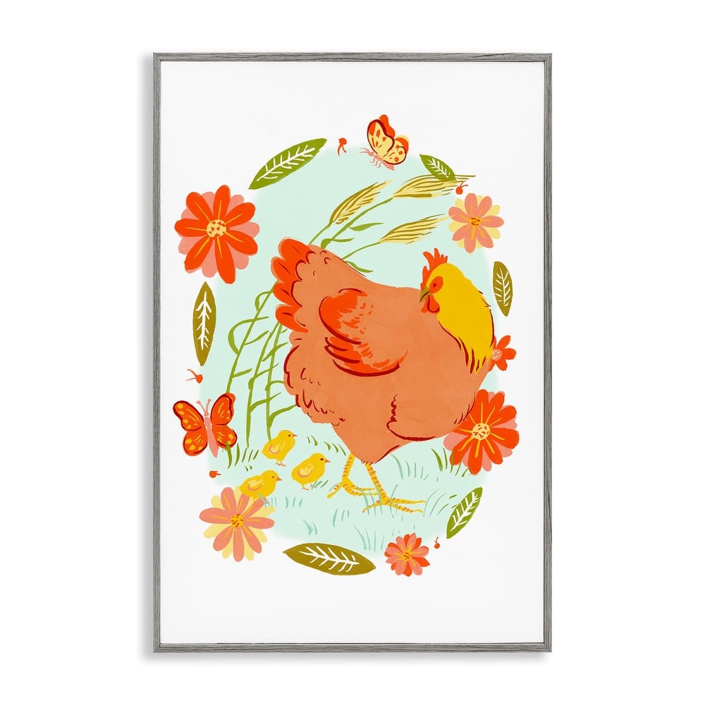 Stupell Hen & Chicks Circular Florals Framed Giclee Art Design By Hannah Moren