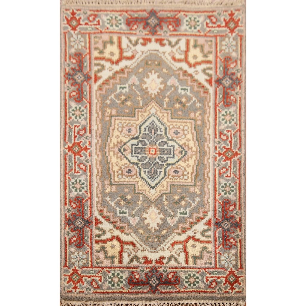 Hand Knotted Oriental 100% Wool Carpet Traditional Medallion Greys & Charcoal Heriz (serapi) Area Rug - 3' 0'' X 2' 0''