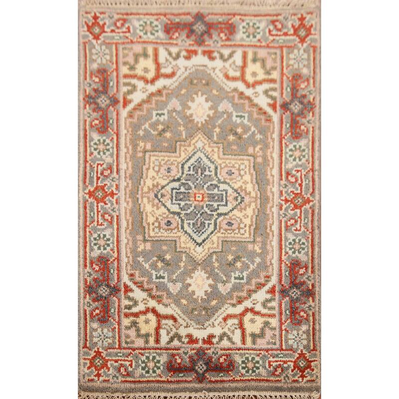 Hand Knotted Oriental 100% Wool Carpet Traditional Medallion Greys & Charcoal Heriz (serapi) Area Rug - 3' 0'' X 2' 0''