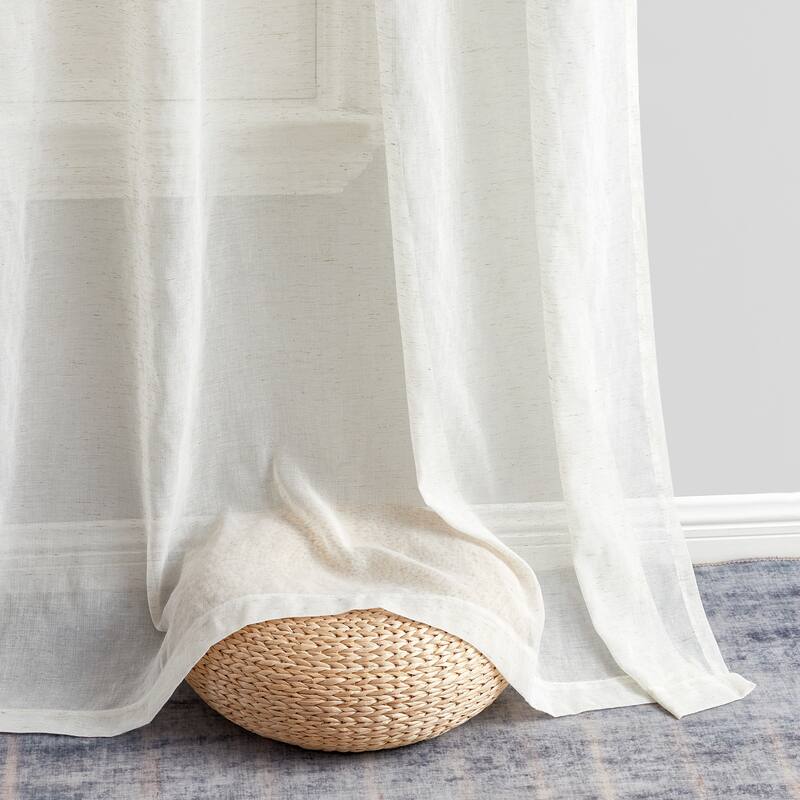 HLC.me Sierra Burlap Flax Linen Semi Sheer Light Filtering Transparent Window Grommet Thick Curtains Panels - Set of 2