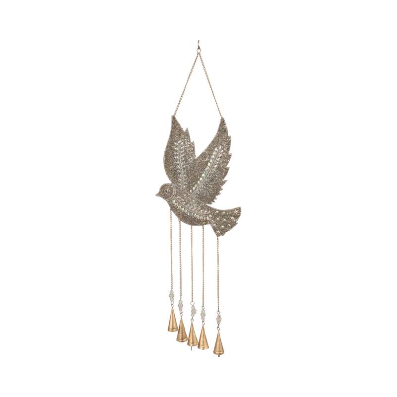 Metal Glass Wind Chime Mosaic Dove Metallic Finish - 36" Silver - 10" x 1" x 36" - Silver/ Metallic - Metal