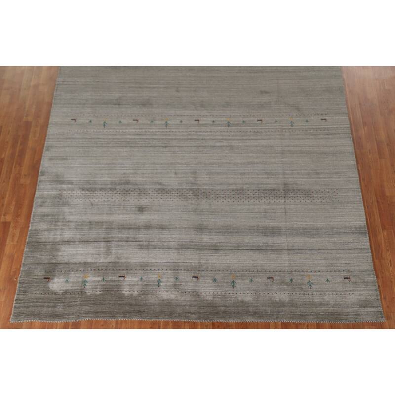 Striped Gabbeh Oriental Area Rug Handmade Green Wool Carpet - 8'10"x 11'7"