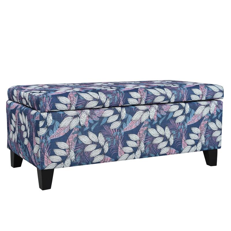 Storage Ottoman with Floral Patterned Fabric and Soft-Close Hinges, Multi-Functional Footrest & Seat