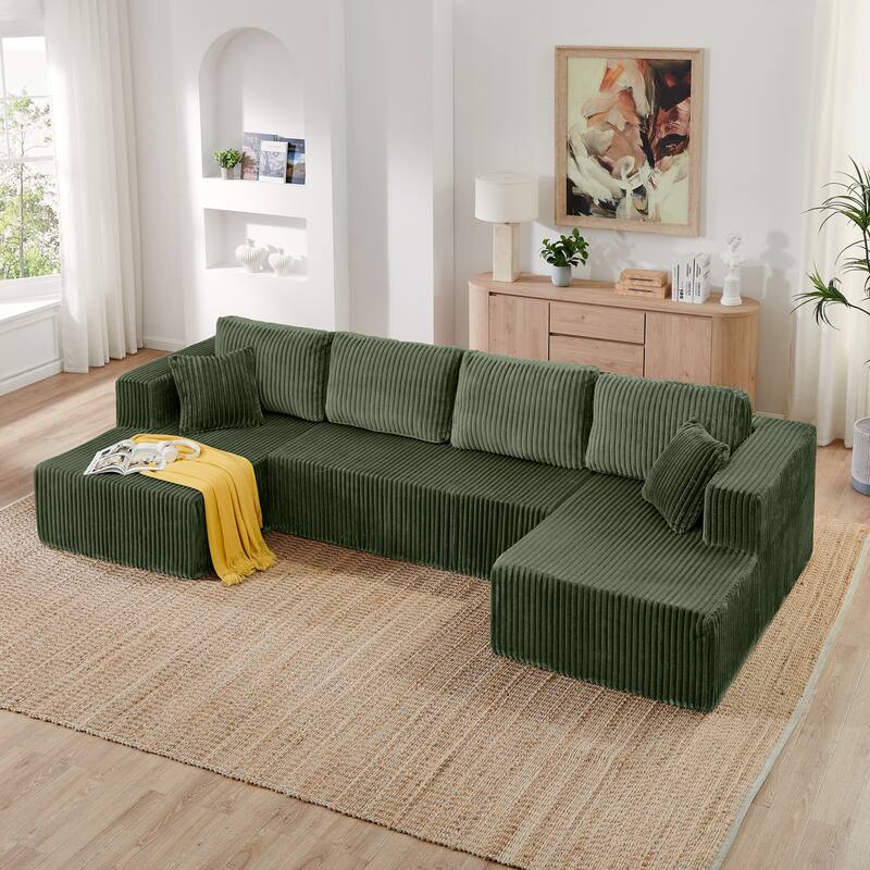 Roomfitters U-Shape Modular Sectional Sofa, Corduroy Sleeper Couch, Modern Compressed Sofa for Living Room
