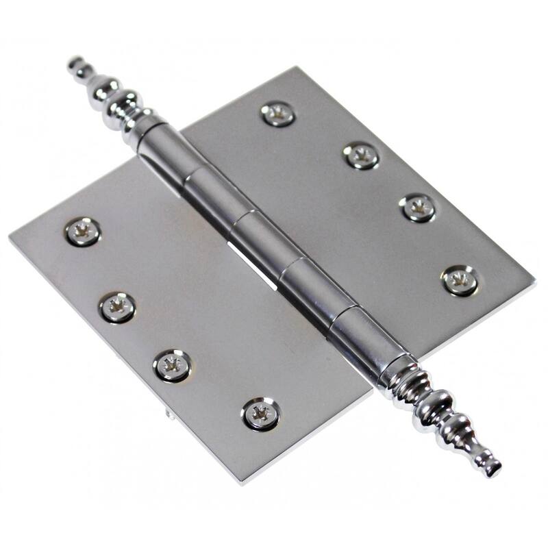 Chrome Plated Brass Cabinet Door Hinge 4" with Removable Stainless Steel Temple Tip Pins and Hardware Renovators Supply