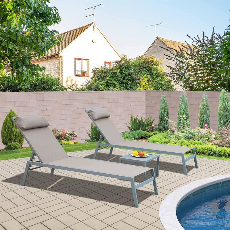 3 Pieces Aluminum Adjustable Pool Lounge Chairs