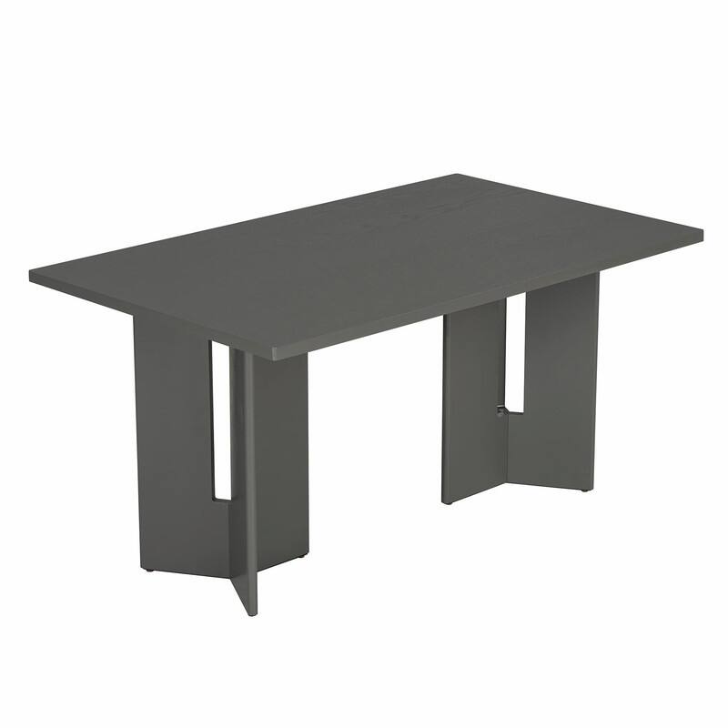 Farmhouse Wood Dining Table, 60" Rectangular Kitchen & Dining Table with Cutout Legs for Dining Room and Living Room