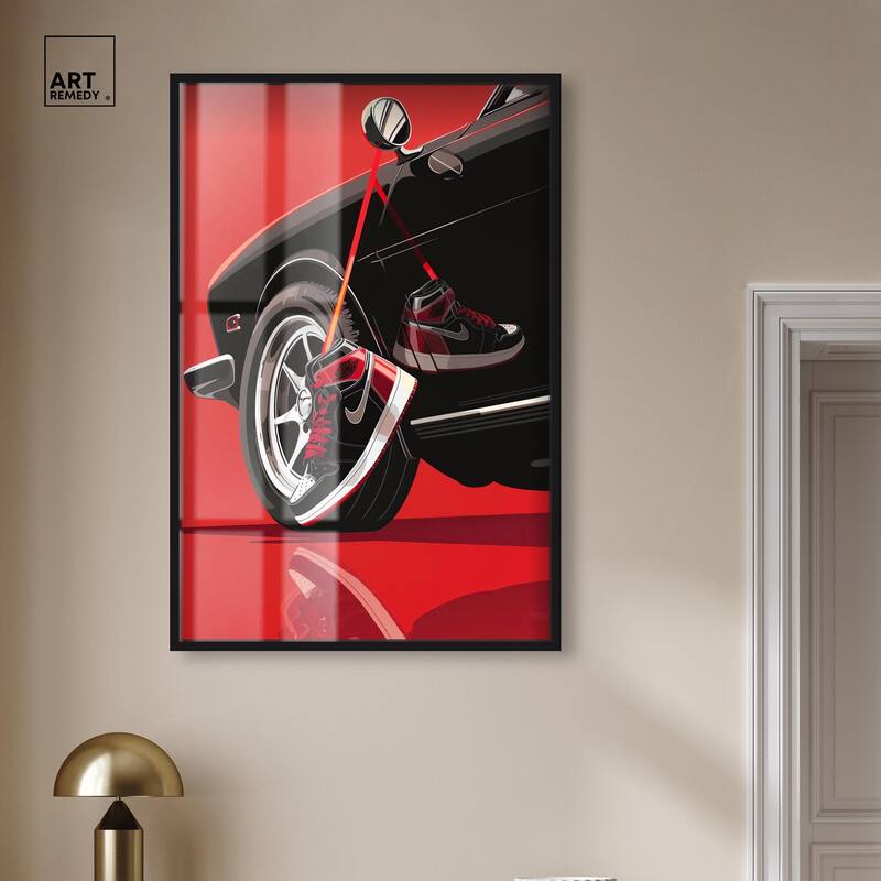 Red Bold Sneaker and Car Shadowbox by Art Remedy