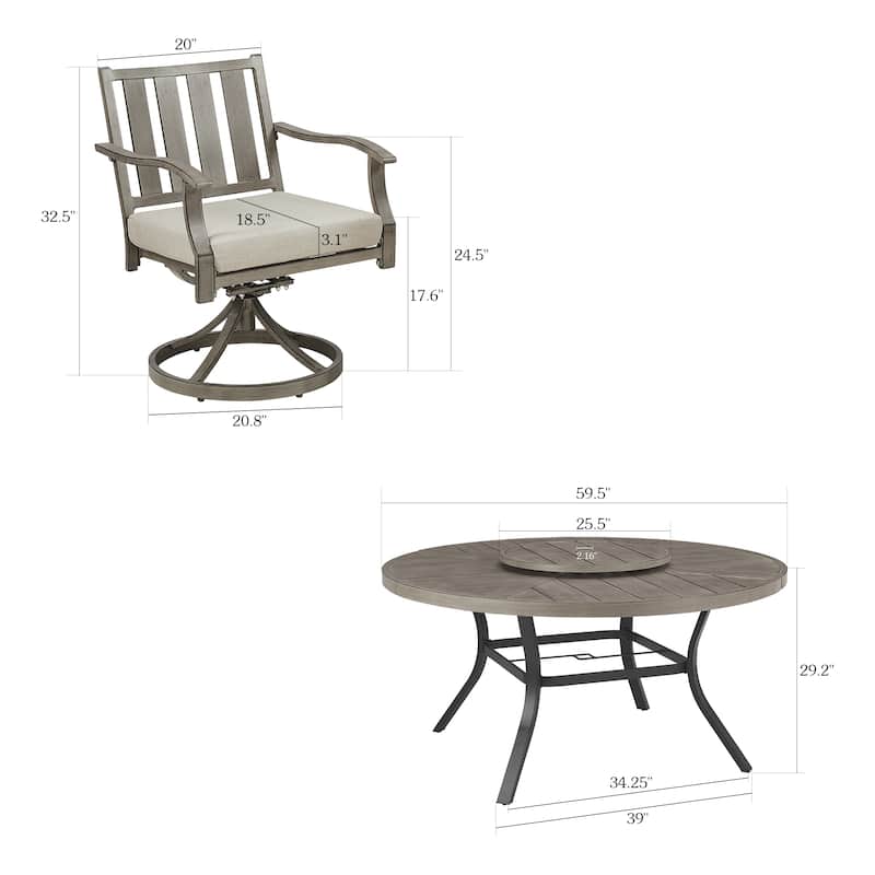 Patio Aluminum Round 59.5" Dining Table Set With Removable Lazy Susan