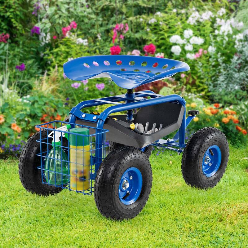 Costway Garden Cart Patio Wagon Rolling Work Seat with Tool Tray - See Details