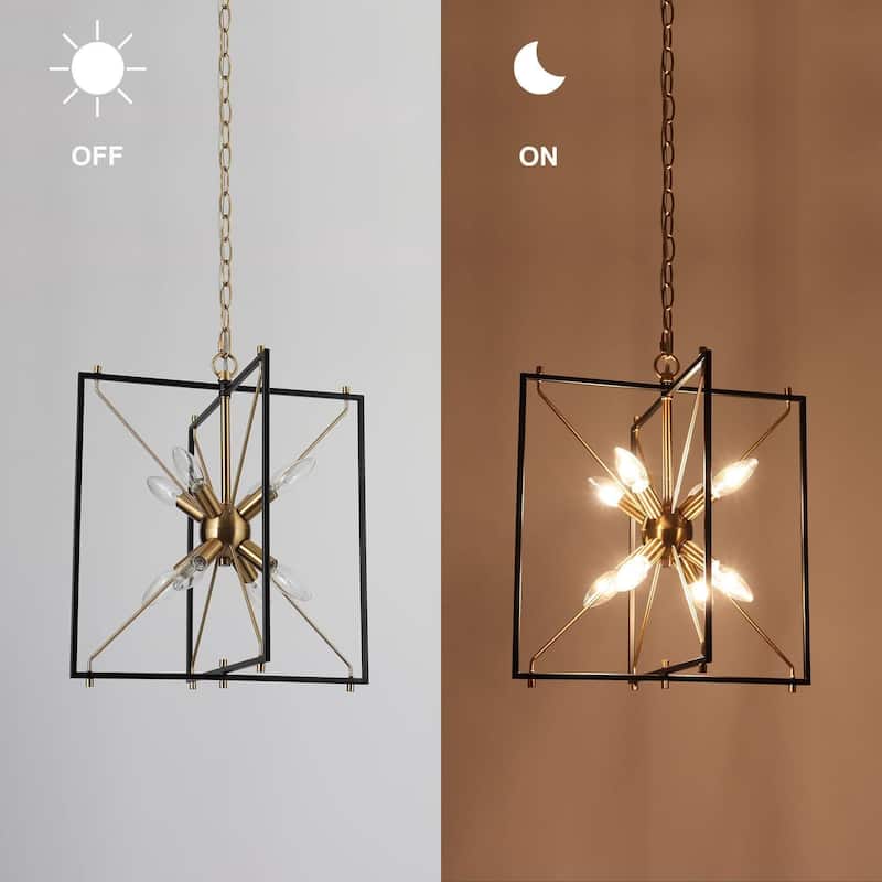 Modern 8-Light Black Gold Sputnik Chandelier Metal Geometric Pendant Lights for Dining Room - 16" L x 15" W x 18" H