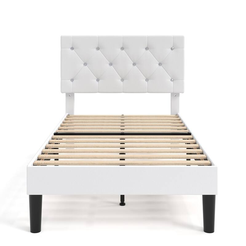 VECELO Upholstered Beds With Diamond Tufted Headboard Platform Bed Frame 7.9'' Under Bed Space