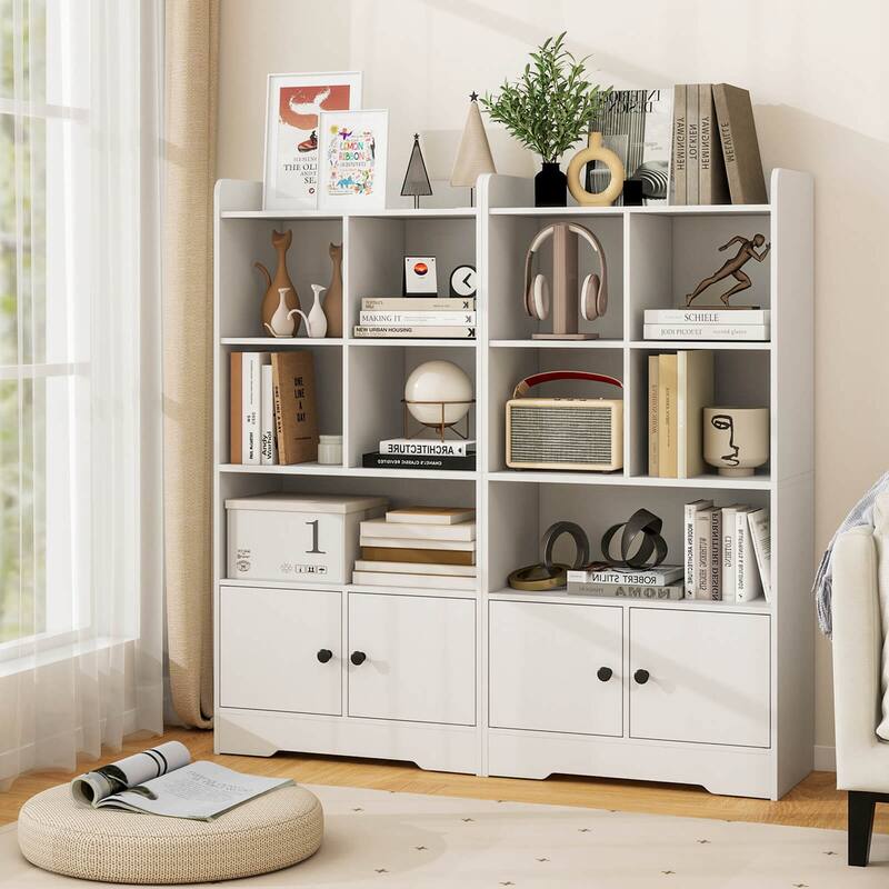 Costway Freestanding Bookshelf with Doors 2 Storage Cabinets and 5 - See Details