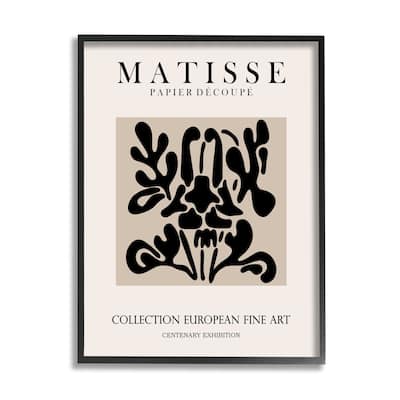Stupell Abstract Contemporary Black Floral Design Matisse Typography Framed Wall Art - Off-White