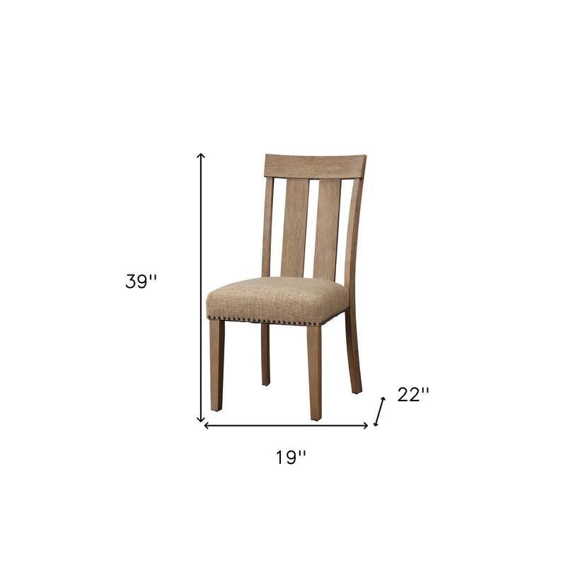 HomeRoots Set of Two Natural and Brown Upholstered Fabric And Solid Wood Slat Back Dining Side Chairs