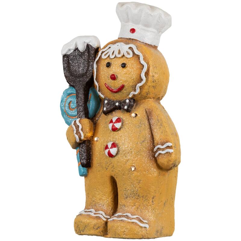 LED Lighted Glittered Gingerbread Snowman Chef Christmas Figure - 17.5"