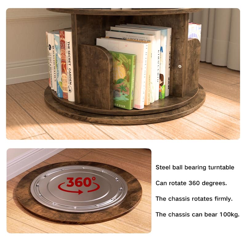 4/5/6 Tiers Round Rotating Bookcase, Revolving Floor Standing Bookshelf Corner Organizer Display