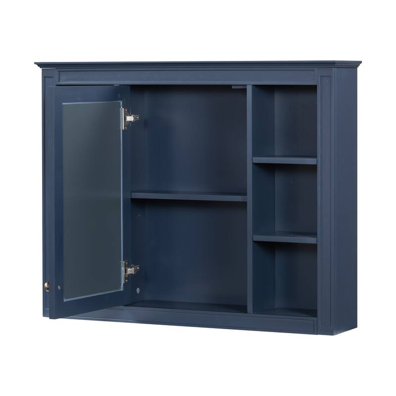 GDFStudio - Riggs Modern Wall-Mounted Bathroom Storage Cabinet with Mirror and Open Shelves (Not Include Bathroom Vanity)