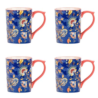 10 Strawberry Street Sylvie Flora Mugs, Set of 4