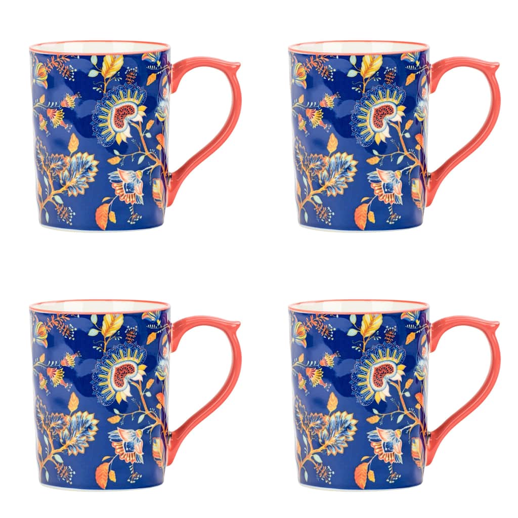 10 Strawberry Street Sylvie Flora Mugs, Set of 4
