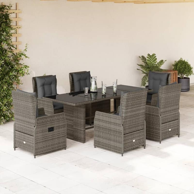 vidaXL Garden Dining Set Grey PE rattan, powder-coated steel, tempered glass - 31.5 x 74.8 x 29.1