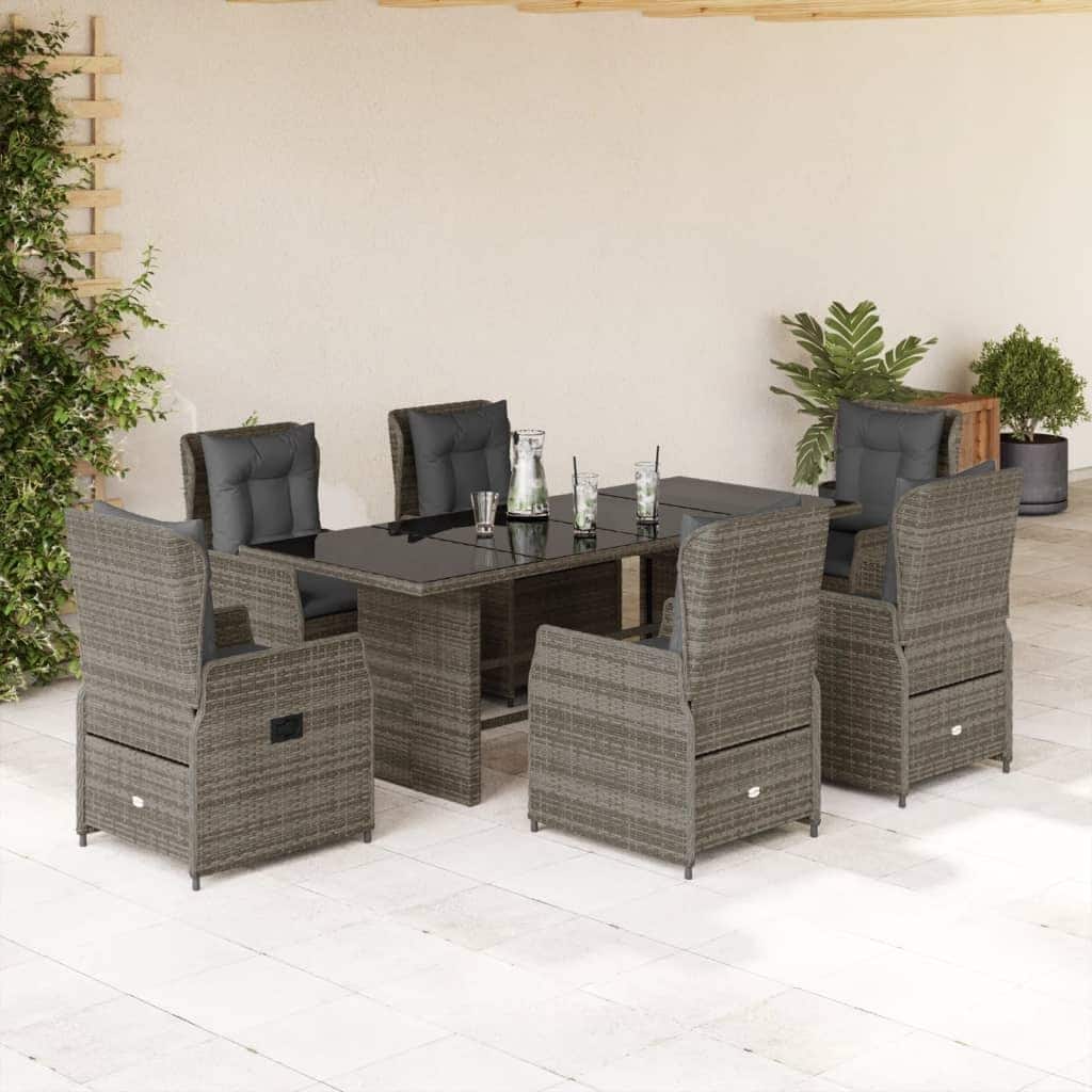 vidaXL Garden Dining Set Grey PE rattan, powder-coated steel, tempered glass - 31.5 x 74.8 x 29.1