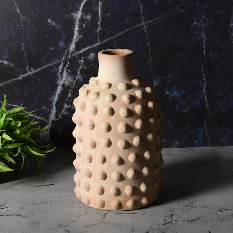 Solid Fully Beaded Terracotta Vase - 12.25" - Brown