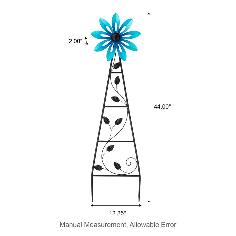 Glitzhome 44"H Glossy Painted Metal Yellow//Blue/Orange/Red Flower Wind Spinner Yard Stake