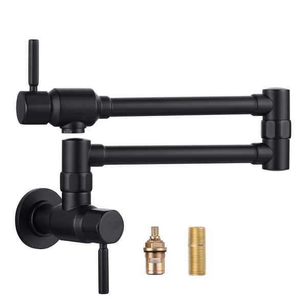 slide 2 of 7, WOWOW Wall Mounted Pot Filler Faucet with Double Joint Swing Arms Matte Black