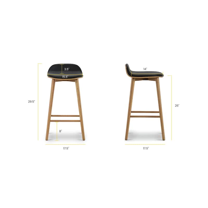 Poly & Bark Notello Leather Counter Stool - 26" Seat Height Solid Oak Wood Frame