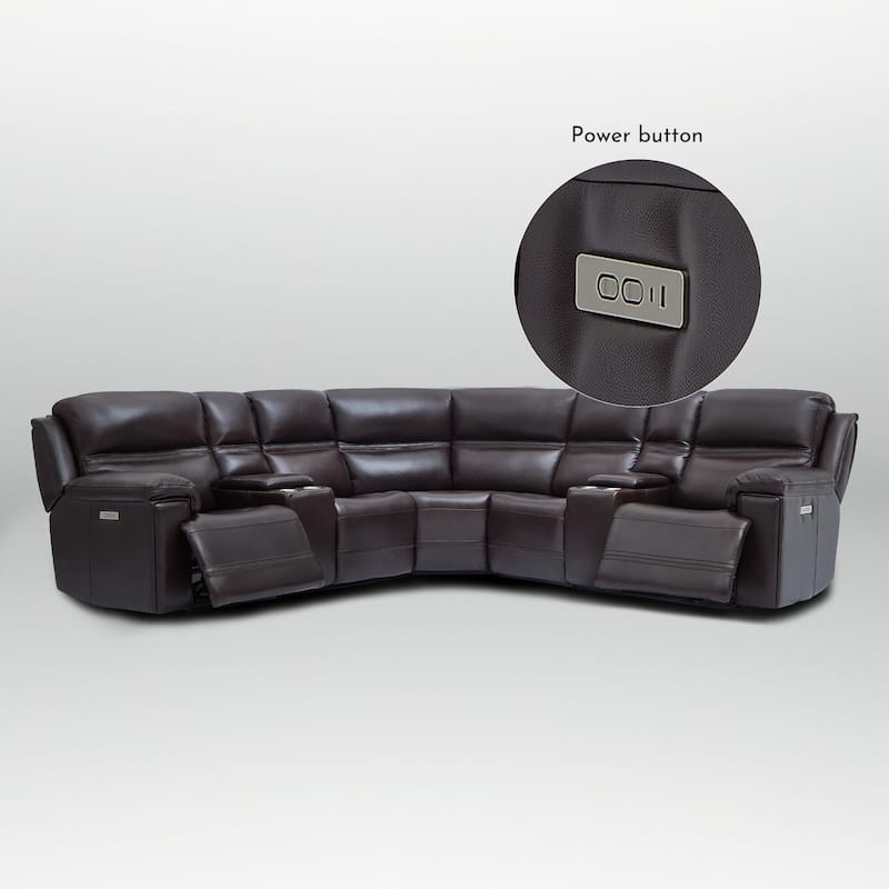 7PCS, 2 power Recliners, Dual-Power Genuine Leather Reclining Sectional with Console, Zero Gravity