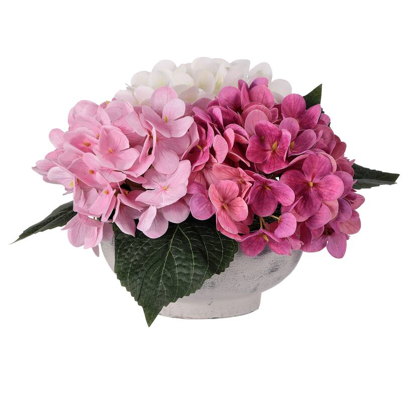 7"Tx12"D Pe Hydrangea Mound In Cement Pot
